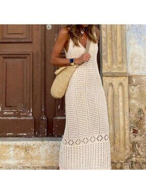 Apricot Casual Women's Leisure Hollow Out Sleeveless Sweater Dress